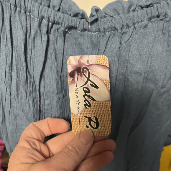 NWT Women’s Boho Embroidered Blue Blouse By Lola P Nwt - Picture 7 of 12